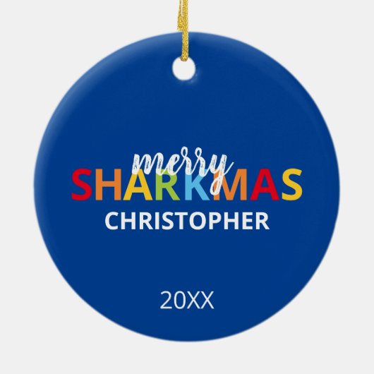 Santa Shark Ceramic Ornament (Achterkant)