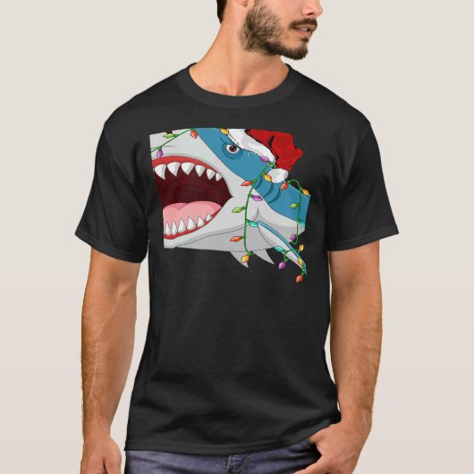 Santa Shark Christmas Lights Shark Xmas T-shirt (Voorkant)