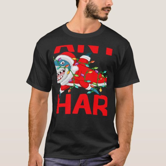 Santa Shark Christmas Lights Sharkmas T-shirt (Voorkant)