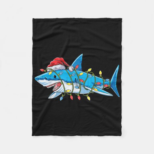 Santa Shark Christmas Lights Sharkmas Tree Xmas Bo Fleece Deken (Voorkant)