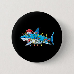 Santa Shark Christmas Lights Sharkmas Tree Xmas Bo Ronde Button 5,7 Cm