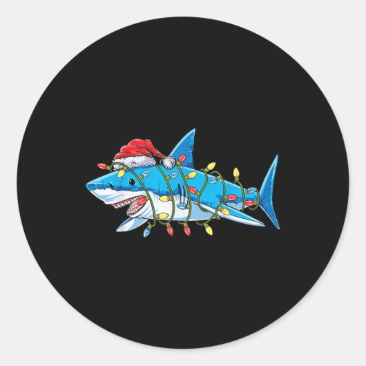 Santa Shark Christmas Lights Sharkmas Tree Xmas Bo Ronde Sticker (Voorkant)