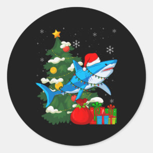 Santa Shark Christmas Lights Sharkmas Tree Xmas Bo Ronde Sticker