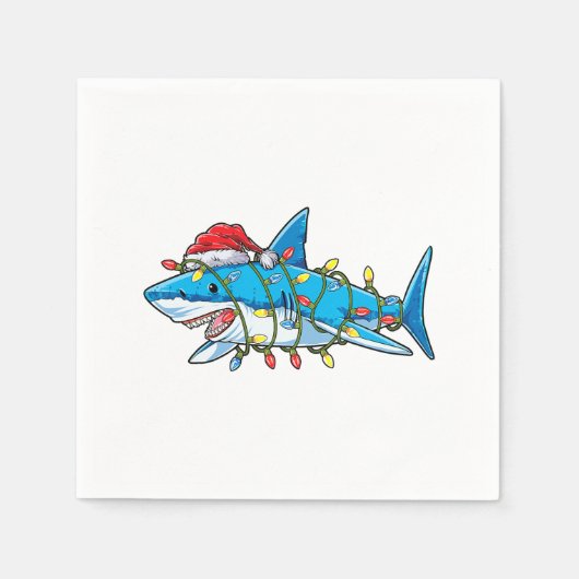 Santa Shark Christmas Lights Sharkmas Tree Xmas Bo Servet (Voorkant)