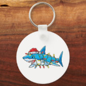 Santa Shark Christmas Lights Sharkmas Tree Xmas Bo Sleutelhanger (Achterkant)