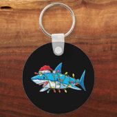 Santa Shark Christmas Lights Sharkmas Tree Xmas Bo Sleutelhanger (Voorkant)
