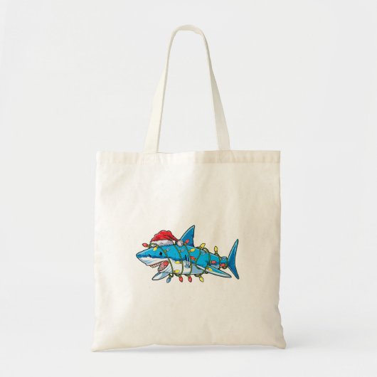 Santa Shark Christmas Lights Sharkmas Tree Xmas Bo Tote Bag (Voorkant)