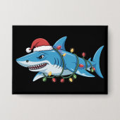 Santa Shark Christmas Lights Sharkmas Tree Xmas Button (Voorkant)