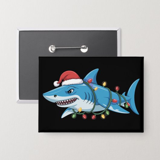Santa Shark Christmas Lights Sharkmas Tree Xmas Button (Voorkant / Achterkant)