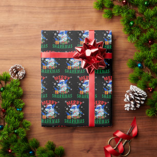 Santa Shark Gift Wrap Merry Sharkmas Wrap Cadeaupapier