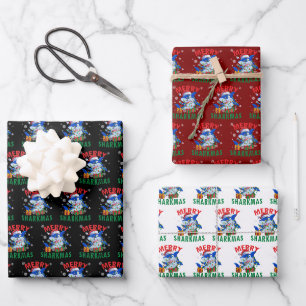 Santa Shark Gift Wrap   Merry Sharkmas Wrap Inpakpapier Vel