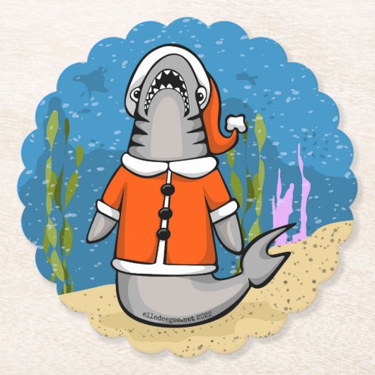 Santa Shark Kartonnen Onderzetters (Voorkant)