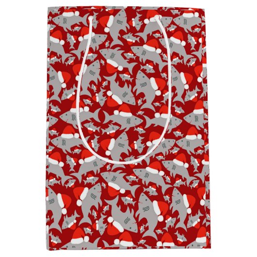 Santa Shark-kerstachtergrond Medium Cadeauzakje (Voorkant)