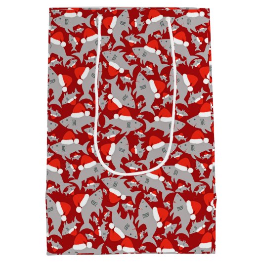 Santa Shark-kerstachtergrond Medium Cadeauzakje (Achterkant)
