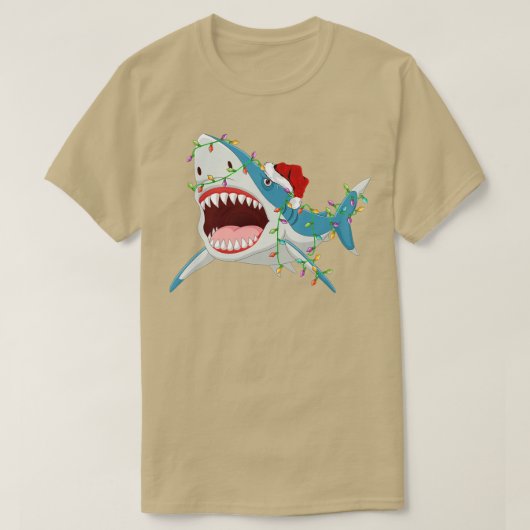 Santa Shark-kerstlampjes Funny Shark-mas T-shirt (Design voorkant)