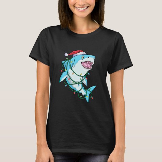Santa Shark-kerstlampjes Funny T-shirt (Voorkant)