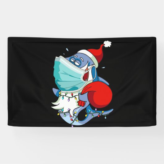Santa Shark-kerstlampjes jongens Sharkmas Spandoek (Horizontaal)