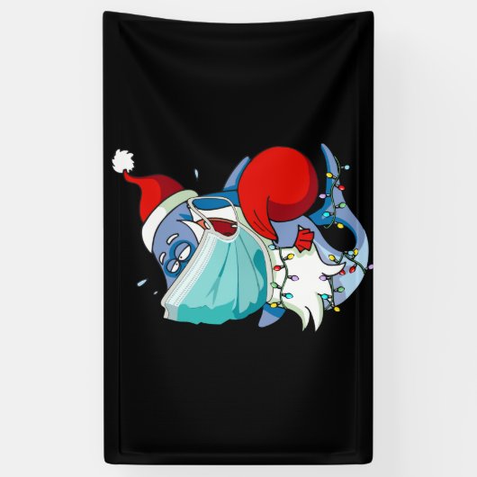 Santa Shark-kerstlampjes jongens Sharkmas Spandoek (Verticaal)
