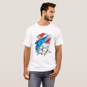 Santa Shark-kerstlampjes T shirt Mannen Sharkmas (Voorkant volledig)
