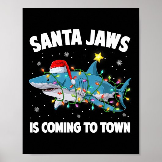 Santa Shark Kerstverlichting Merry Sharkmas Xmas B Poster (Voorkant)