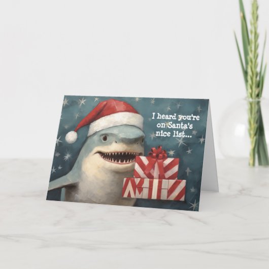 Santa Shark Leuke Kerstlijst Kaart (Voorkant)