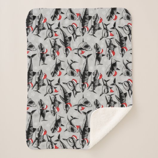 Santa Shark Pattern Sherpa Deken (Voorkant)