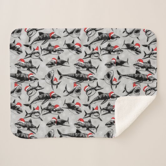 Santa Shark Pattern Sherpa Deken (Voorkant (horizontaal))