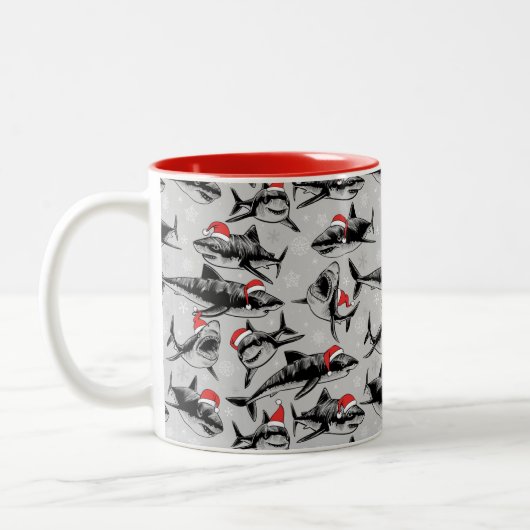 Santa Shark Pattern Tweekleurige Koffiemok (Links)