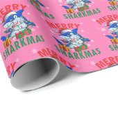 Santa Shark Pink Gift Wrap | Merry Sharkmas Wrap Cadeaupapier (Rol Hoek)