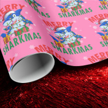 Santa Shark Pink Gift Wrap | Merry Sharkmas Wrap