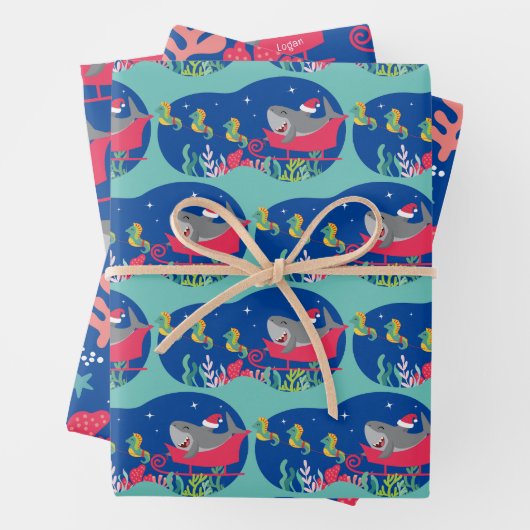 Santa Shark Riding Sled Verpakking Papier Bladen Inpakpapier Vel (In situ)