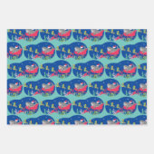 Santa Shark Riding Sled Verpakking Papier Bladen Inpakpapier Vel (Voorkant)