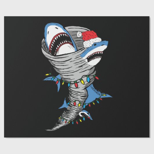 Santa Shark Tornado Merry Kerstmis Cadeaupapier (Vlak)