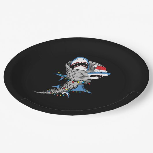 Santa Shark Tornado Merry Kerstmis Papieren Bordje (Gekanteld)