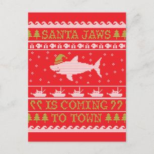 Santa Shark Ugly Sweater Kersthaai Feestdagenkaart