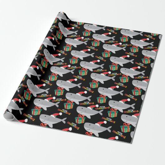 Santa Shark Wrapping Paper Cadeaupapier (Uitgerold)