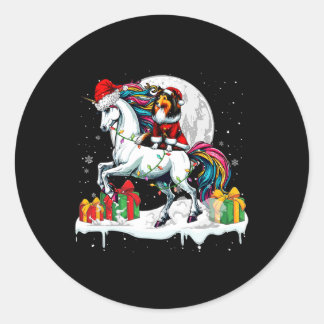 Santa Sheltie Rijden Eenhoorn Kerstman Eigenaar Ki Ronde Sticker