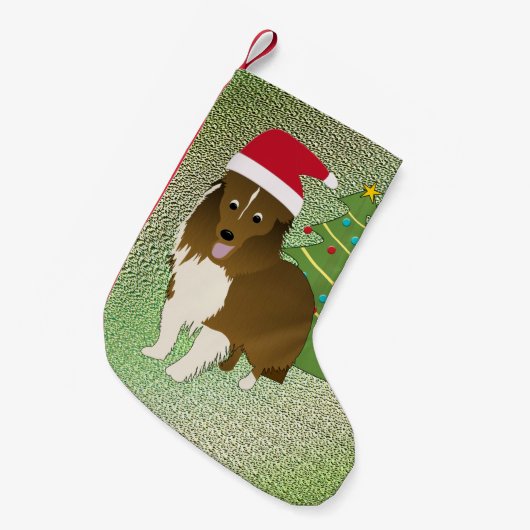 Santa Shetland Sheepdog Kleine Kerstsok (Voorkant (Hangend))