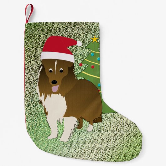 Santa Shetland Sheepdog Kleine Kerstsok (Voorkant)