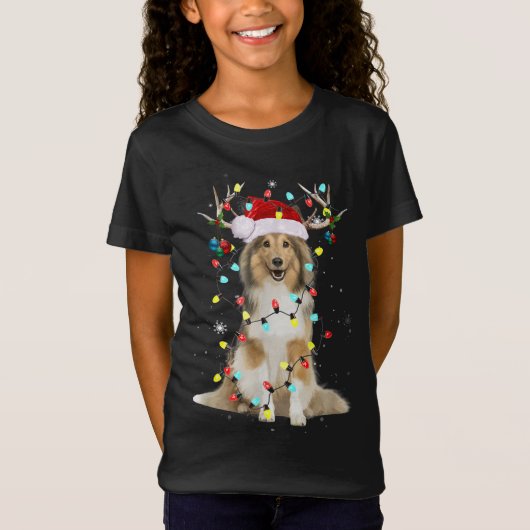 Santa Shetland Sheepdog Reindedarlicht Kerstmis T-shirt (Voorkant)