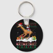 Santa Shetland Sheepdog Riding Giraffe Christmas S Sleutelhanger (Voorkant)