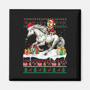 Santa Shiba Inu Riding Horse Kersttrui Lov Magneet
