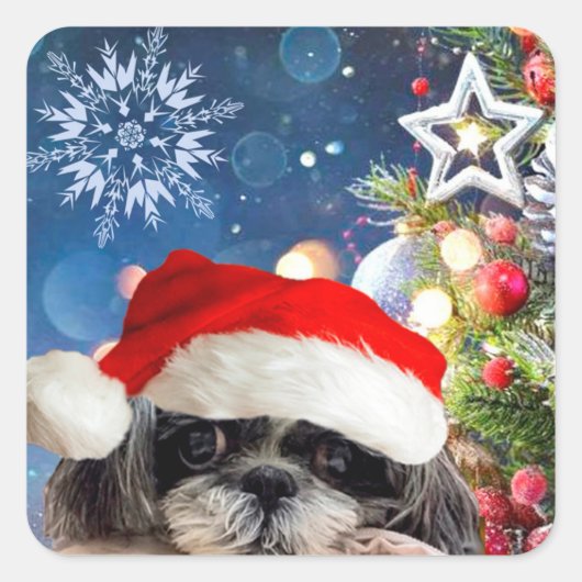 Santa Shih Tzu Girl Stickers (Voorkant)