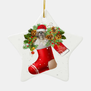 Santa Shih Tzu in kerstsok   X-mas Gift Keramisch Ornament