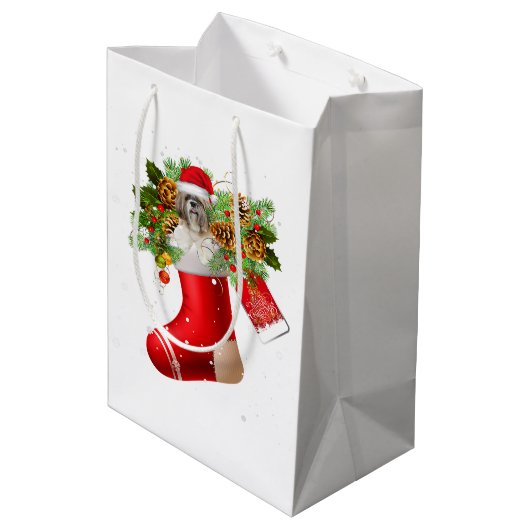 Santa Shih Tzu in kerstsok | X-mas Gift Medium Cadeauzakje (Achterkant Gekanteld)