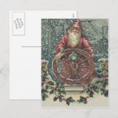 Santa Ship Boat Snow Storm Holly Feestdagenkaart (Voorkant / Achterkant)