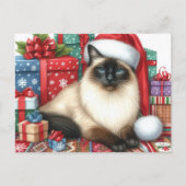 Santa Siamese Cat Christmas Holiday  Briefkaart (Voorkant)