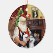 Santa - Siberische Huskies (TWEE) Keramisch Ornament (Links)