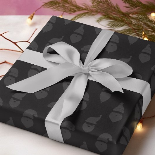 Santa Silhouette Moderne Monotone Zwarte Kerstmis Cadeaupapier