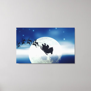 Santa Silhouette over de Muur Kunst Canvas Afdruk
